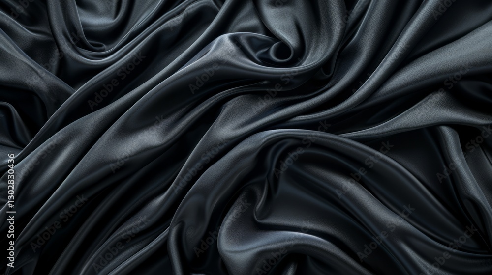 Obraz premium A close-up of luxurious dark gray silk fabric, showcasing its intricate texture and delicate folds, creating an atmosphere of mystery and elegance