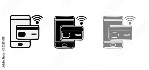 NFC payment icon set. Contactless wireless pay sign. NFC technology icon. Credit card nfc payment. Editable stroke. Vector line icon.