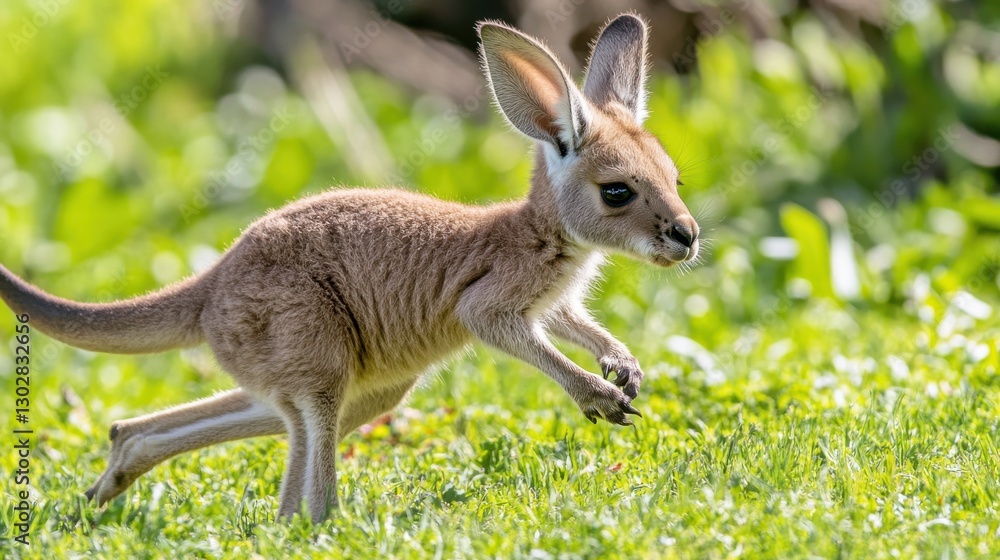 Young Kangaroo Playing in a Green Meadow Under Bright Sunshine Young Kangaroo Playing in a Green Meadow Under Bright Sunshine