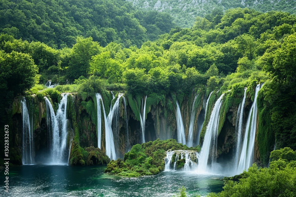 Fototapeta premium Awe-Inspiring Future Where Waterfalls Meet Skyscrapers