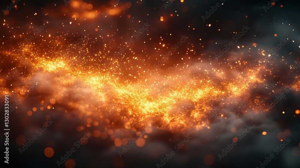Stunning fiery cosmic background with bright sparks and golden particles amidst dark clouds, perfect for a celestial theme or fantasy art. Stunning fiery cosmic background with bright sparks and golden particles amidst dark clouds, perfect for a celestial theme or fantasy art.