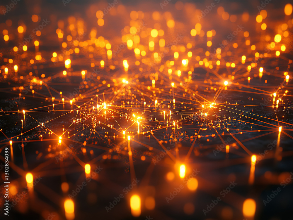 Fototapeta premium High-tech communication lines connecting a city at night