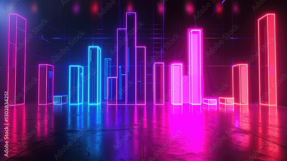 Fototapeta premium Neon Virtual Cityscape with Colorful Geometric Lights