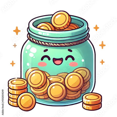 Jar with full of coins and empty. Creative financial concept of saving money, wealth, rich, and investment. Simple trendy cute cartoon object vector