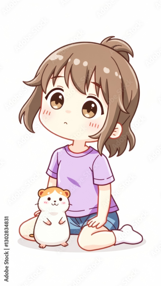 young girl sitting on the floor holding her small pet hamster. young girl sitting on the floor holding her small pet hamster.