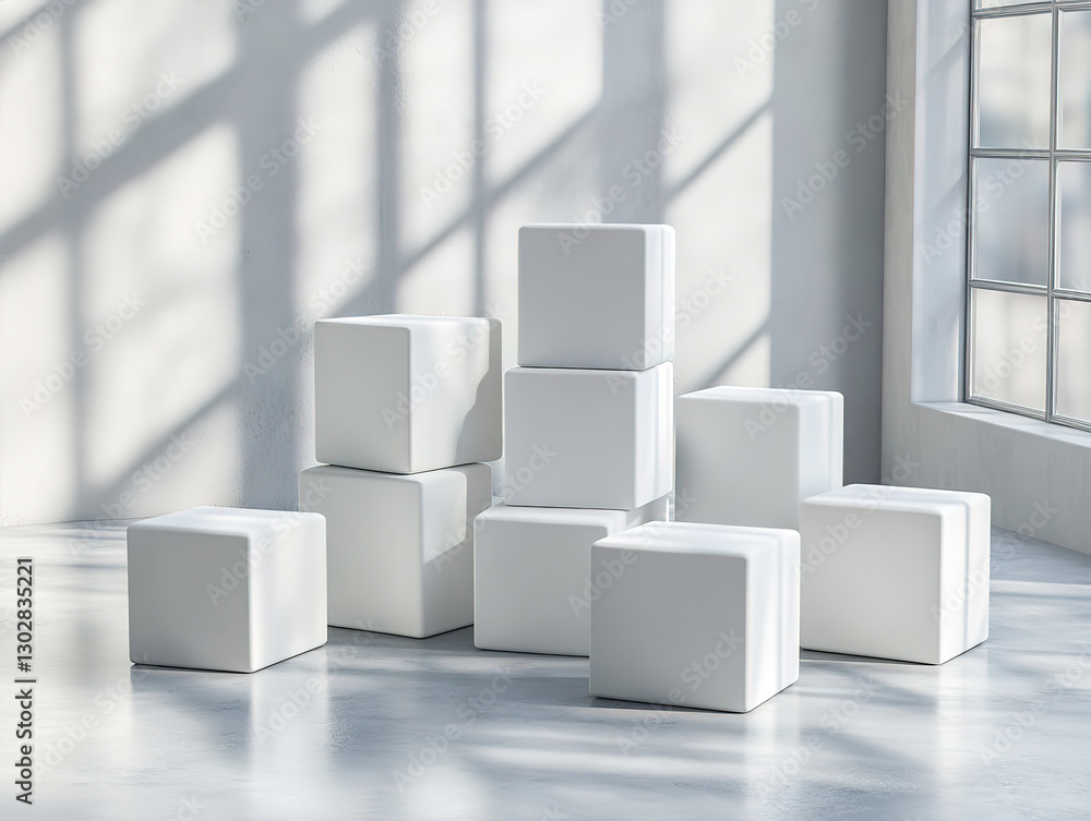 Minimalist white cube block wallpaper with space for text or logo Minimalist white cube block wallpaper with space for text or logo