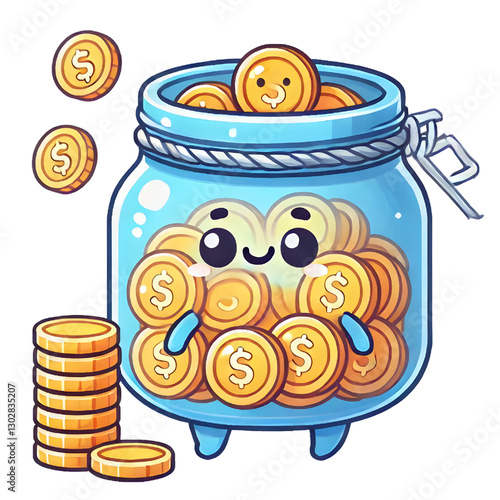 Jar with full of coins and empty. Creative financial concept of saving money, wealth, rich, and investment. Simple trendy cute cartoon object vector