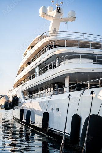 Konstfotografi Large superyacht or megayacht located in Genova, Italy after shipyard maintenanc