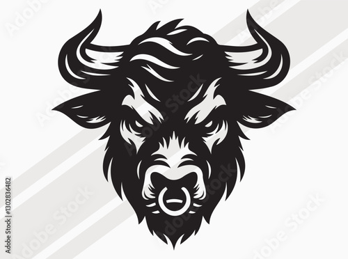 Angry Bull Face Silhouette with Fierce Expression and Powerful Stance in Bold Dark Design