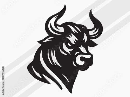 Angry Bull Face Silhouette with Fierce Expression and Powerful Stance in Bold Dark Design