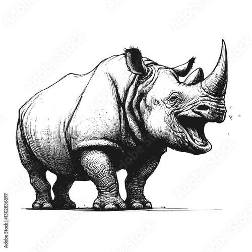 Rhino laugh line art drawing ink sketch vector hand drawn illustration background the secret world of animal laughter