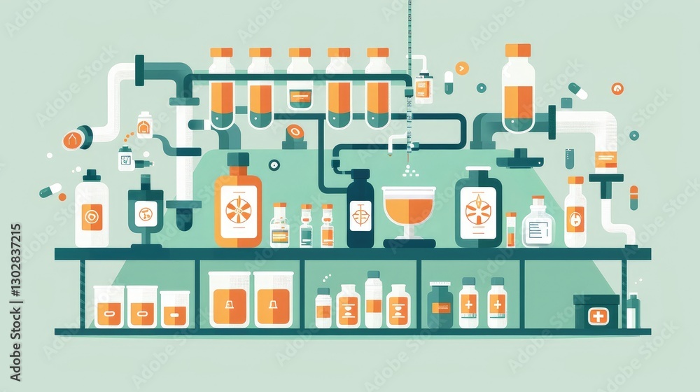 Modern Pharmaceutical Laboratory with Equipment and Bottles Modern Pharmaceutical Laboratory with Equipment and Bottles