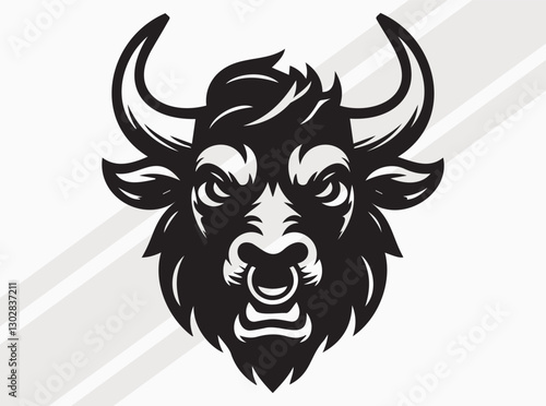 Angry Bull Face Silhouette with Fierce Expression and Powerful Stance in Bold Dark Design