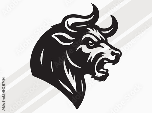 Wallpaper Mural Angry Bull Face Silhouette with Fierce Expression and Powerful Stance in Bold Dark Design Torontodigital.ca