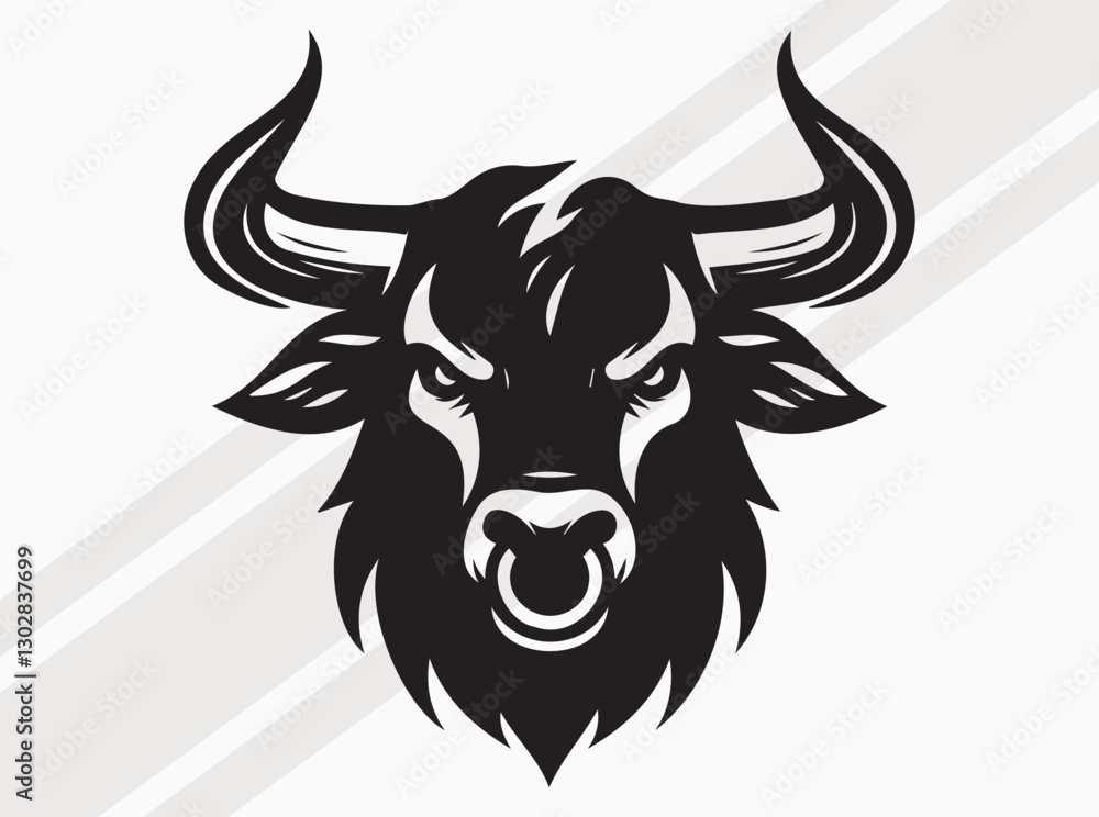 Obraz premium Angry Bull Face Silhouette with Fierce Expression and Powerful Stance in Bold Dark Design
