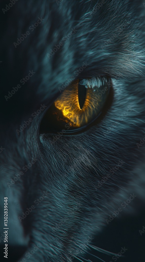 Intense Close-Up of Cat Eye with Striking Golden Reflection Intense Close-Up of Cat Eye with Striking Golden Reflection