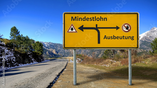 Fotografie Signposts the direct way to minimum wage versus exploitation