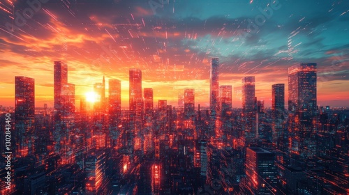 Wallpaper Mural Sunset Metropolis: A Digital Dawn Torontodigital.ca