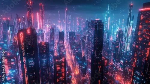 Wallpaper Mural Neon Metropolis: A futuristic cityscape at night, vibrant with glowing skyscrapers and illuminated streets. Torontodigital.ca