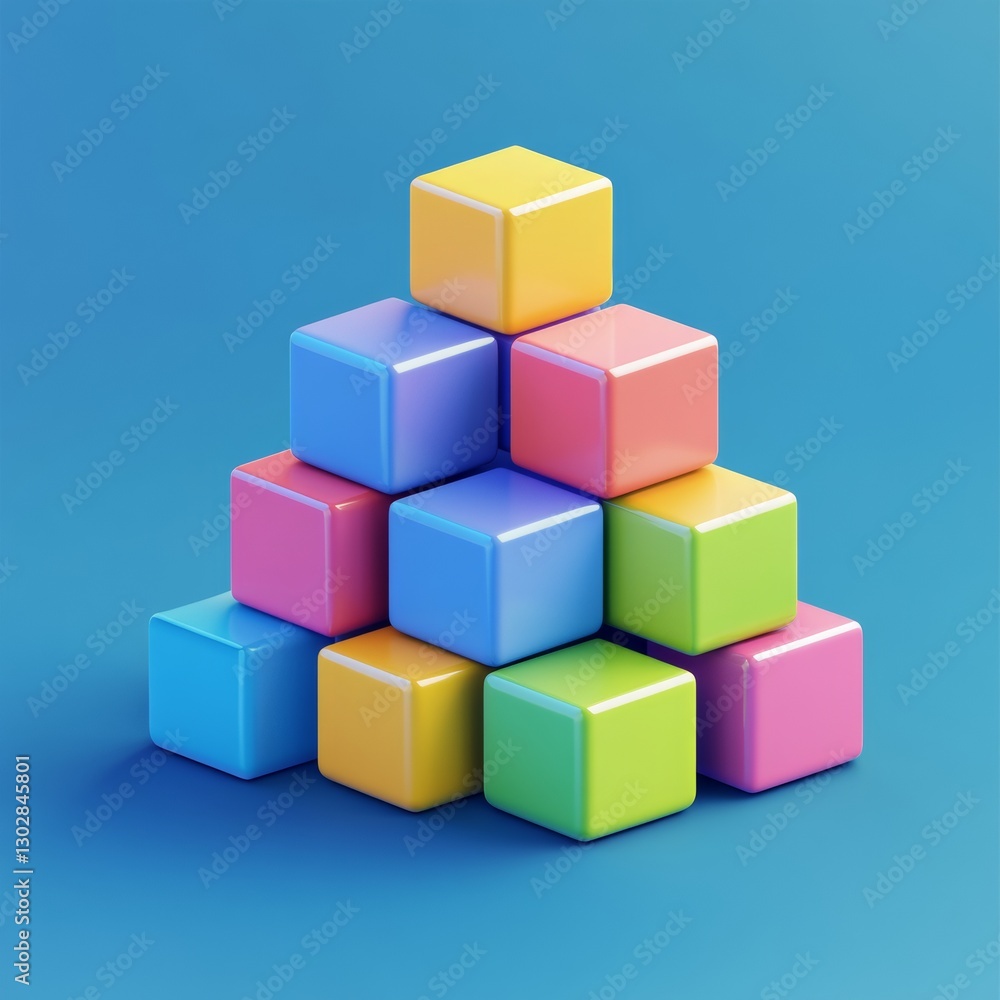 Colorful 3D Building Blocks Stacked Neatly on a Bright Background Colorful 3D Building Blocks Stacked Neatly on a Bright Background