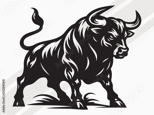 Angry Bull Activities Silhouette Showing Powerful Movements in Intense and Fierce Stance