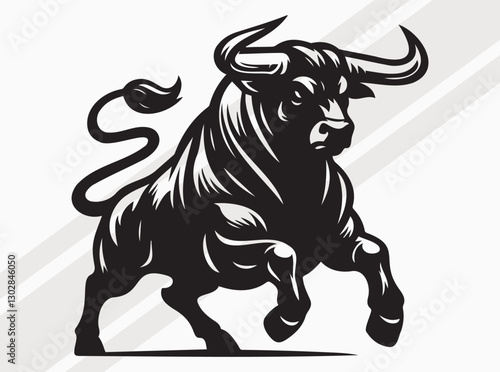 Angry Bull Activities Silhouette Showing Powerful Movements in Intense and Fierce Stance