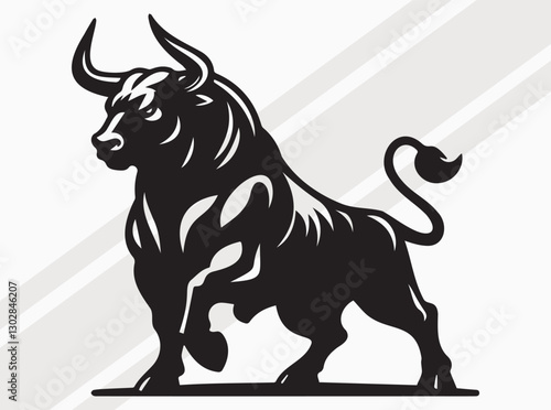 Angry Bull Activities Silhouette Showing Powerful Movements in Intense and Fierce Stance