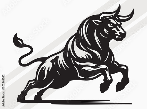 Angry Bull Activities Silhouette Showing Powerful Movements in Intense and Fierce Stance