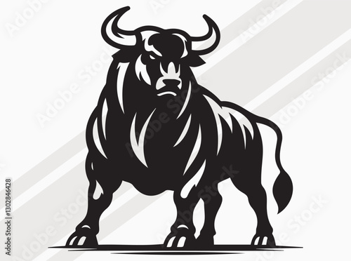 Angry Bull Activities Silhouette Showing Powerful Movements in Intense and Fierce Stance