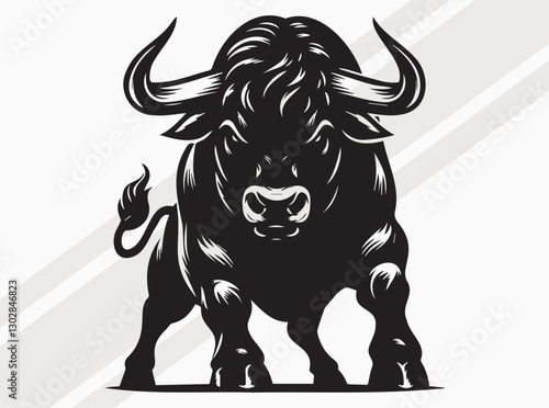 Angry Bull Activities Silhouette Showing Powerful Movements in Intense and Fierce Stance