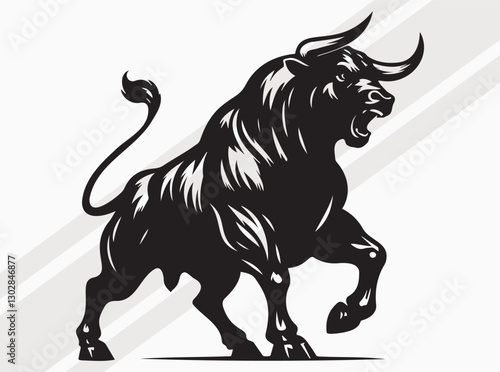Angry Bull Activities Silhouette Showing Powerful Movements in Intense and Fierce Stance