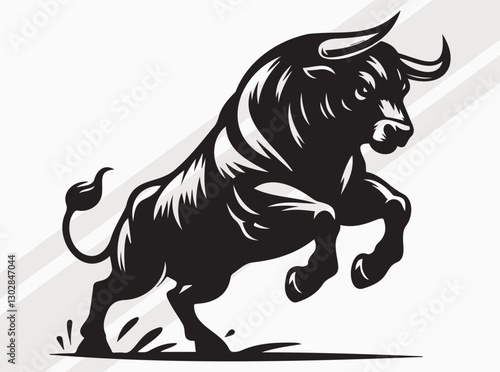 Angry Bull Activities Silhouette Showing Powerful Movements in Intense and Fierce Stance