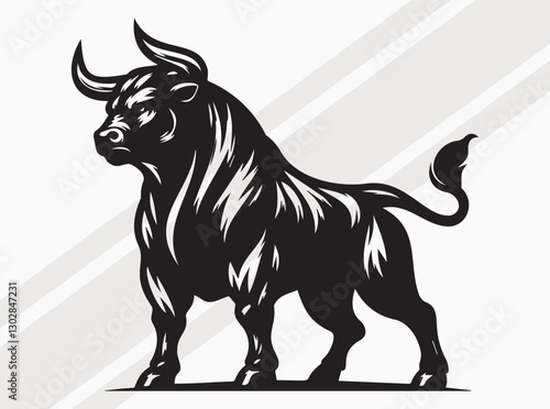Angry Bull Activities Silhouette Showing Powerful Movements in Intense and Fierce Stance