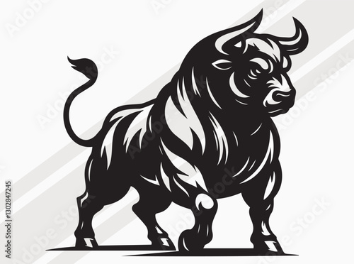 Angry Bull Activities Silhouette Showing Powerful Movements in Intense and Fierce Stance