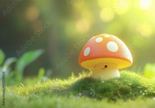 Wallpaper Mural Cute Mushroom on Green Moss with Soft Glowing Background Torontodigital.ca