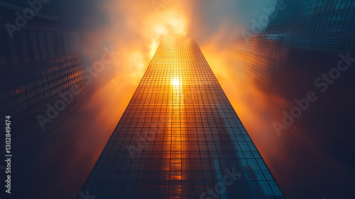 Wallpaper Mural Skyscraper sunrise fog city dawn urban light Torontodigital.ca