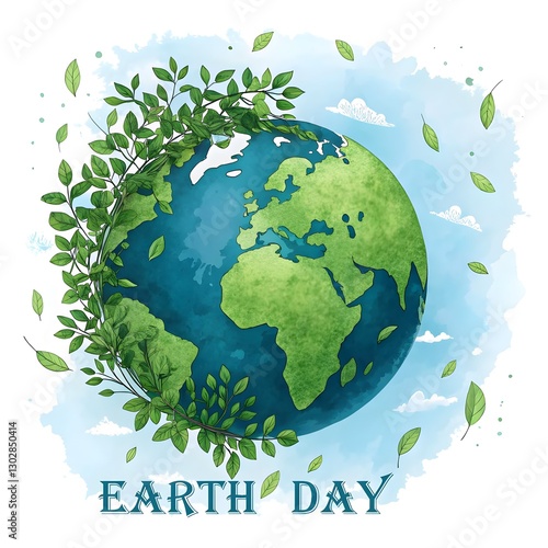 green planet earth with grass leaves concept