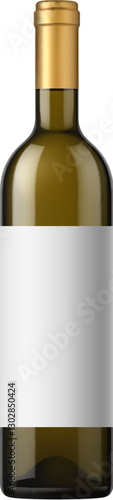 Realistic wine bottle of glass for alcohol drink beverage mockup, vector object. White or sparkling wine bottle with sealed tap and blank empty label for alcohol drink realistic glass bottle mock up