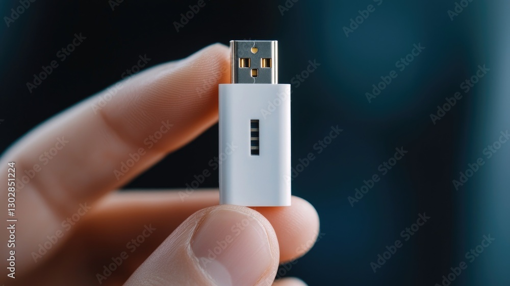 Close-Up View of USB Drive Held in Hand Against Dark Background Close-Up View of USB Drive Held in Hand Against Dark Background