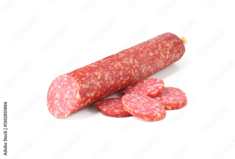 Delicious dry cured sausage isolated on white Delicious dry cured sausage isolated on white