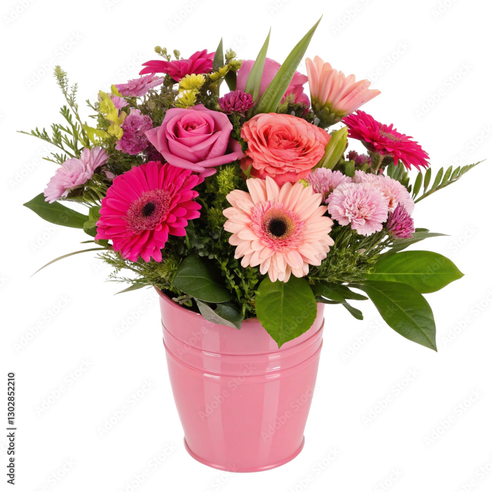 Fototapeta premium Vibrant Flower Bouquet in Pink Pot isolated on transparent background 