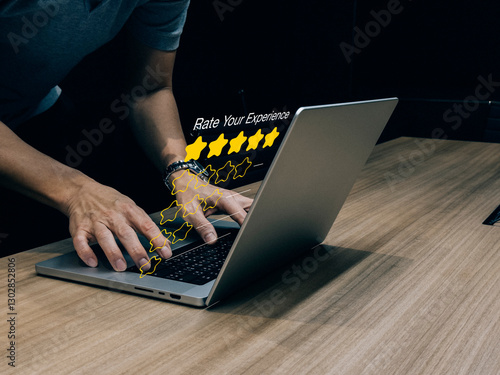 Obraz na płótnie Business reputation ranking from buyer Online customer satisfaction Survey service concept, client rate service from experience in application,Consumer give five-Stars and feedback review for quality, w salonie