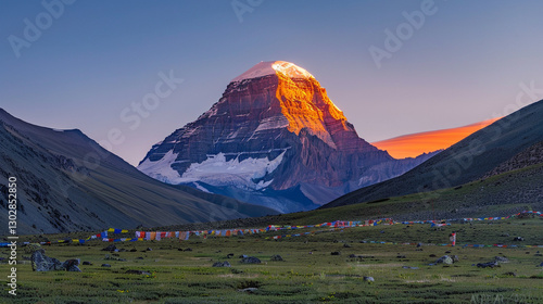Sunrise at Mount Kailash, Tibet, sacred peak glowing in golden light