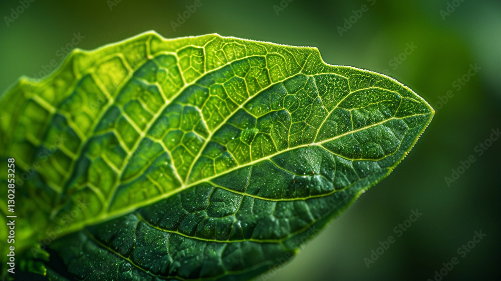 Super-macro of a fresh basil leaf, intricate veins, vibrant green Super-macro of a fresh basil leaf, intricate veins, vibrant green