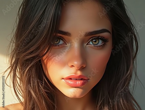 Wallpaper Mural Realistic portrait of a woman with bright blue eyes surrounded by flowers and butterflies, with soft light highlighting her features Torontodigital.ca