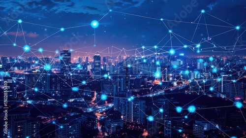 Wallpaper Mural "Futuristic Smart City with Digital Network Connections" Torontodigital.ca