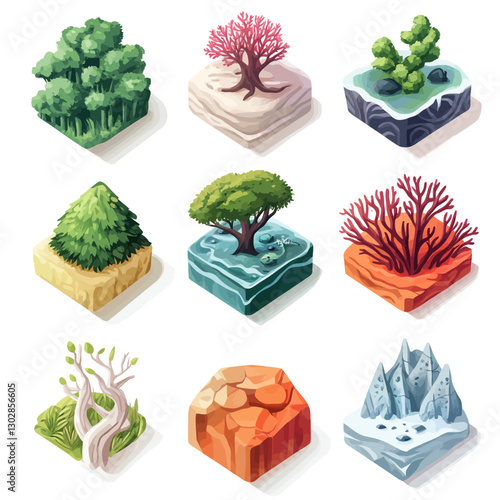 Isometric Landscapes: Diverse Trees on Square Tiles for Game Design Assets