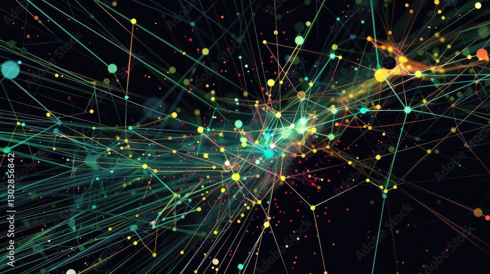 Obraz premium Abstract Network Visualization with Colorful Nodes and Lines