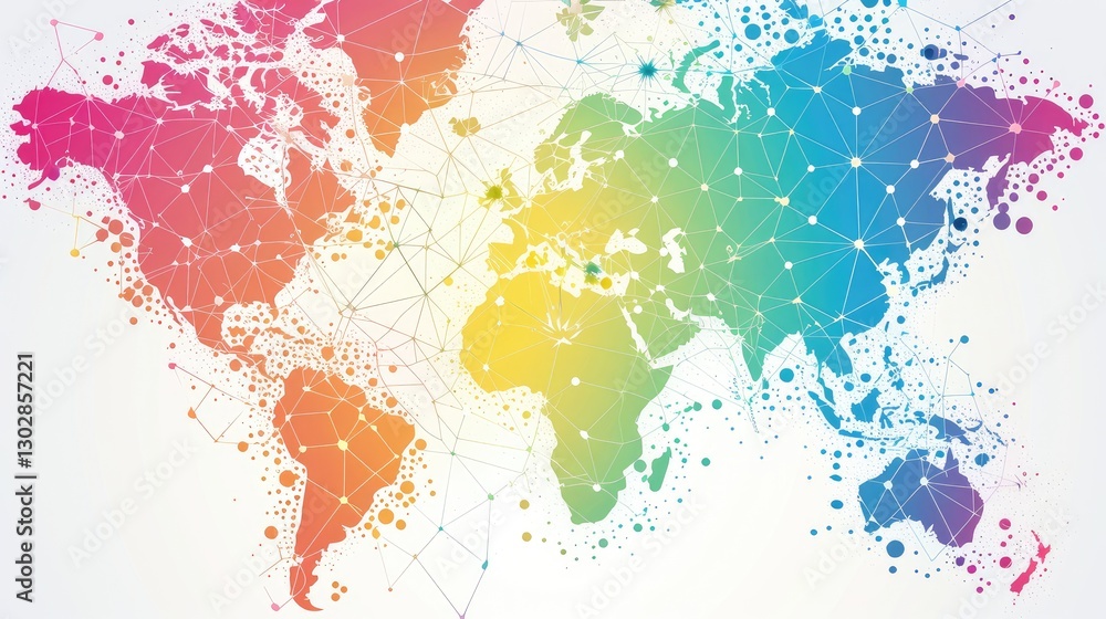 Fototapeta premium Colorful Abstract World Map with Network Connections
