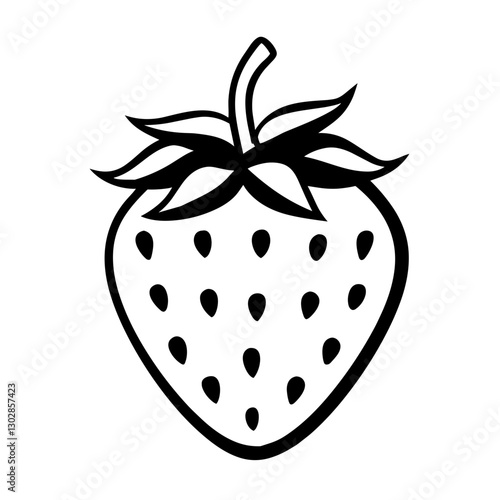 Black and white strawberry icon with seeds in a minimal design
